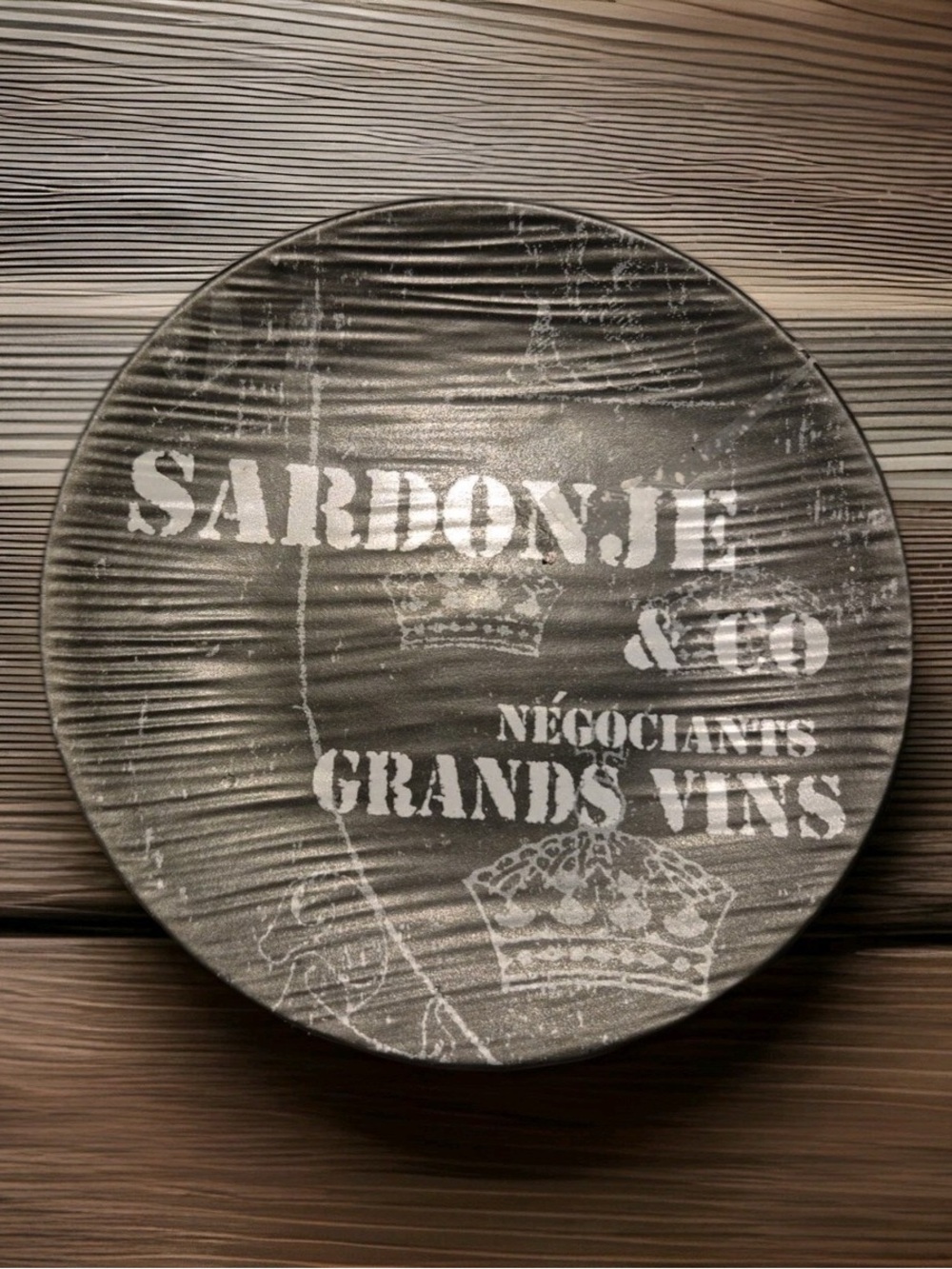 Williams Sonoma Black and White Round Serving Platter with French Script